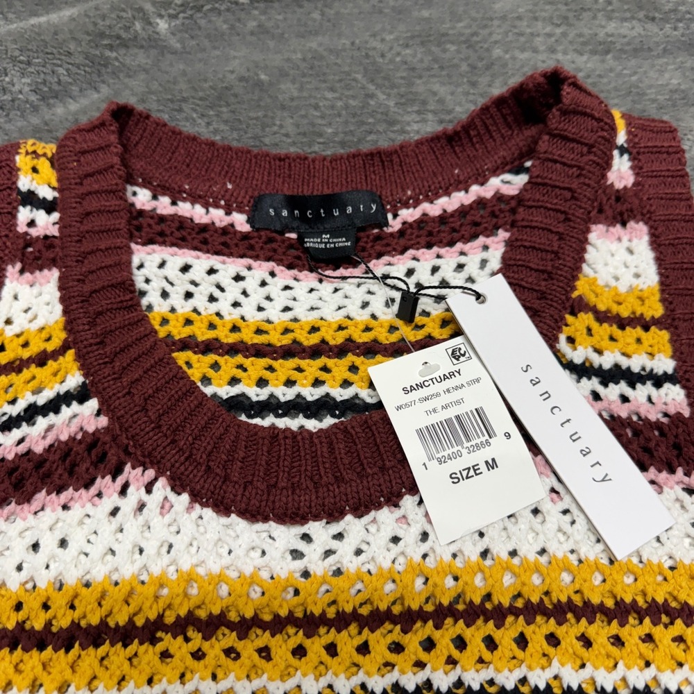 NWT Sanctuary The Artist Knit Tank Top Henna Striped Crochet Sweater Vest - Picture 3 of 7